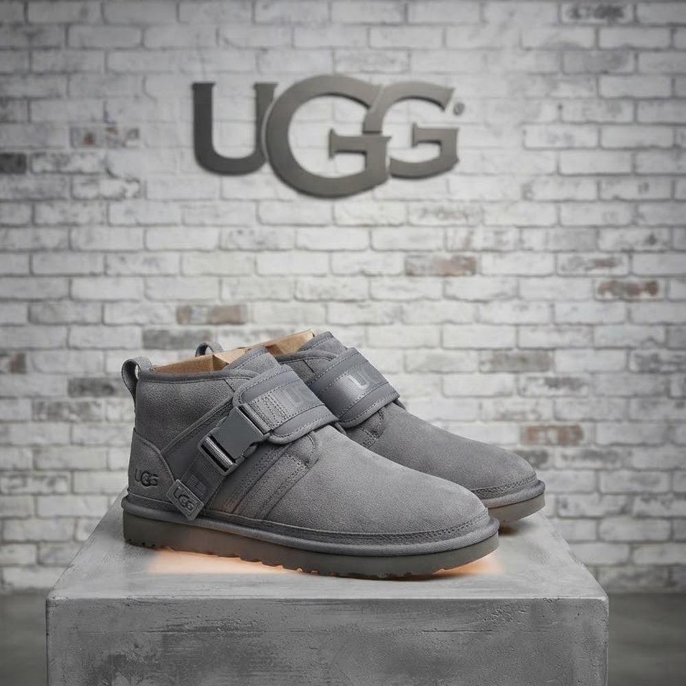 UGG Men's Neumel Snapback Gray Suede Buckle Strap Chukka Boots Size 12